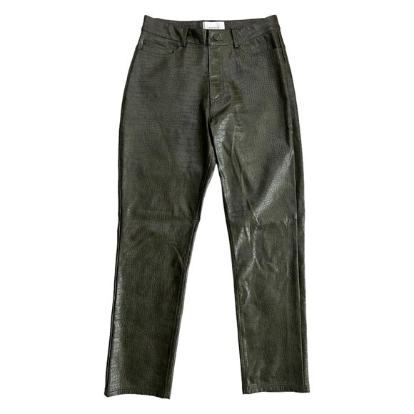 Hosbjerg Women's Haze Crocodile Vegan Leather Straight Leg‎ Pants Green Medium - Picture 1 of 13